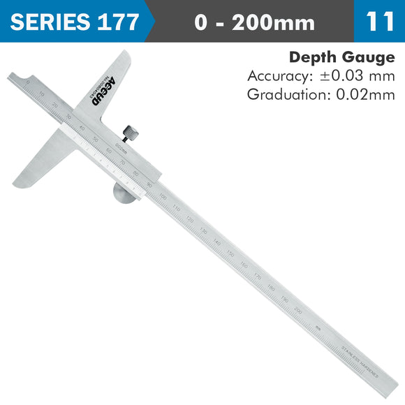 Image of a VERNIER DEPTH CALIPER  200MM 0.03MM ACC. 0.02MM GRAD. S/STEEL