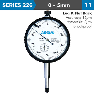 Image of a SHOCKPROOF  DIAL INDICATOR 5MM GRAD.0.01MM LUG&FLAT BACK