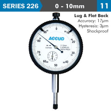 Image of a DIAL INDICATOR 10MM SHOCKPROOF 0.01MM GRAD. LUG&FLAT BACK