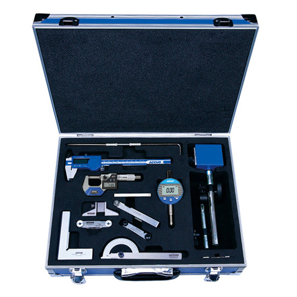 Image of a 12PC MEASURING SET CALIPER MICROMETER MAG. STAND 3 X GAUGES SCRIBER DE