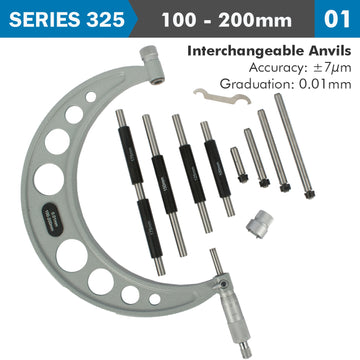 Image of a OUTSIDE MICROMETER 100-200MM 0.004MM ACC. 0.01MM GRAD. WITH INTERCH. A