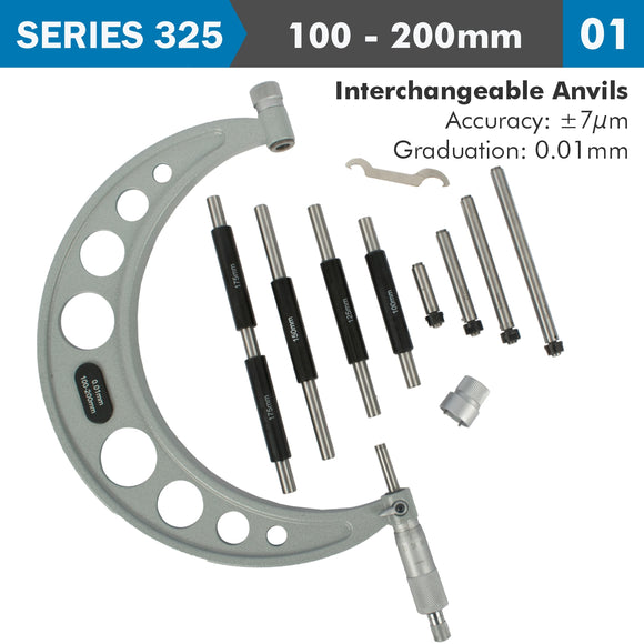 Image of a OUTSIDE MICROMETER 100-200MM 0.004MM ACC. 0.01MM GRAD. WITH INTERCH. A