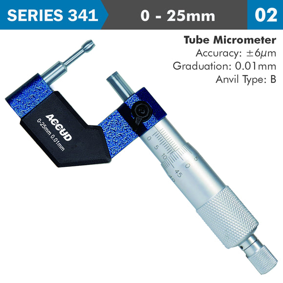 Image of a TUBE MICROMETER 25MM 0.006MM ACC. 8X3.4MM ANVIL 0.01MM GRAD.