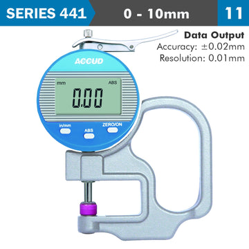 Image of a DIG. THICKNESS GAUGE 10MM 0.02MM ACC. 0.01MM RES. CERAMIC ANVIL