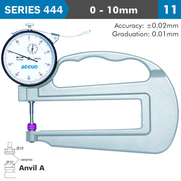 Image of a THICKNESS GAUGE 10MM 0.02MM ACC. LARGE DEPTH CERAMIC ANVIL 0.01MM GRAD