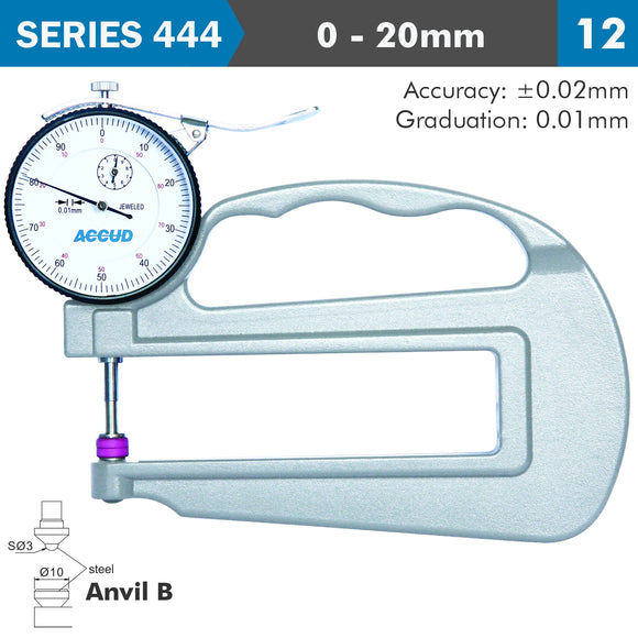 Image of a THICKNESS GAUGE 20MM 0.03MM ACC. LARGE DEPTH STEEL ANVIL 0.01MM GRAD.