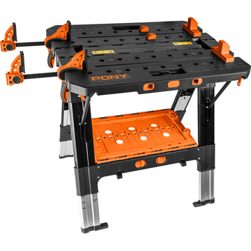 Image of a PONY WORK TABLE-SAWHORSE WITH 4PC BENCH DOGS X2 CLAMPS