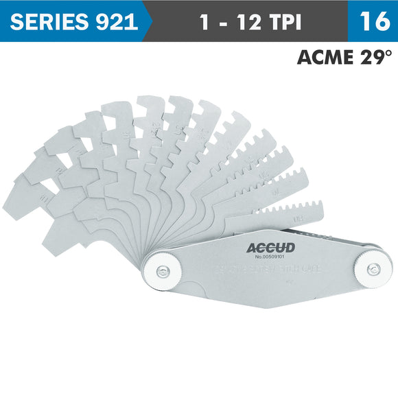Image of a PITCH GAUGE 1-12TPI 2ACME29 DEG. THREAD 16 LEAVES 0.07MM ACC.