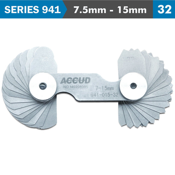 Image of a RADIUS GAUGE 7.5MM-15MM 16 X 2 LEAVES 0.03MM ACC. CONCAVE & CONVEX SUR