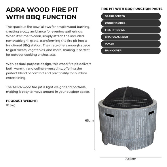 Image of a CASA CALORE Firepit Adra XL 70cm with Braai function and Weatherproof Cover 2