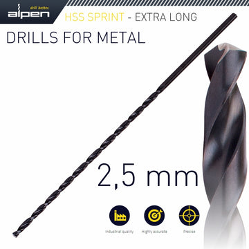 Image of a Alpen HSS Drill Bit 2.5mm 140  X  95 Extra Long
