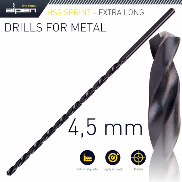Image of a Alpen HSS Drill Bit 4.5mm 185 X 125 Extra Long