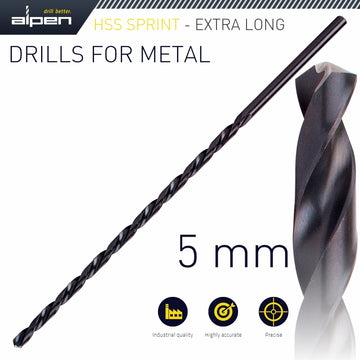 Image of a Alpen HSS Drill Bit 5mm 195 X 135 Extra Long