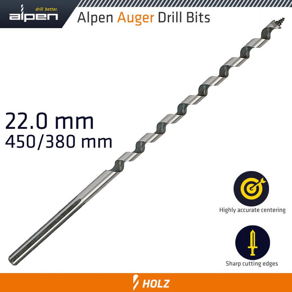Image of a Alpen Wood Auger Drill Bit 22 X 450mm