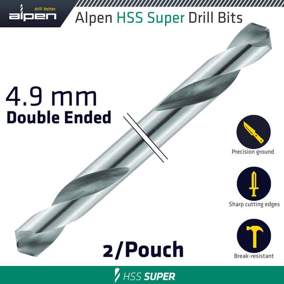 Image of a Alpen HSS Super Drill Bit Double Ended 4.9mm 2/Pouch
