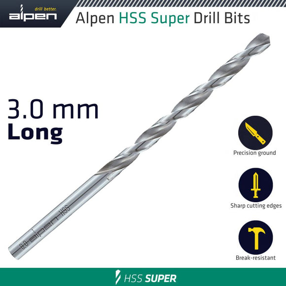 Image of a Alpen HSS Super Drill Bit Long 3 X 100mm  Pouch