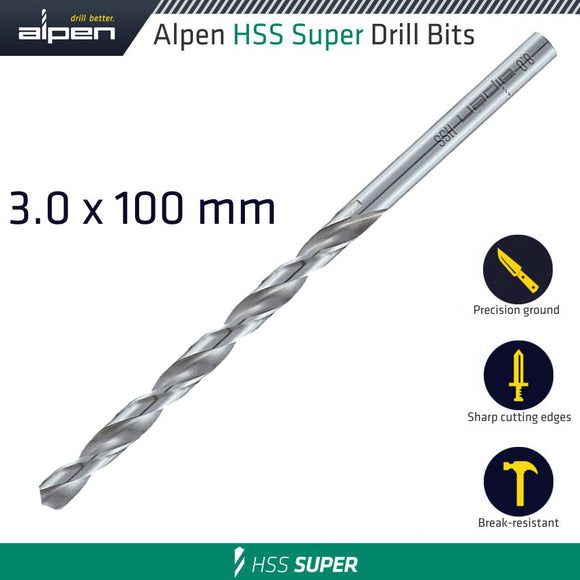 Image of a Alpen HSS Drill Bit Long 3 X 100mm Bulk