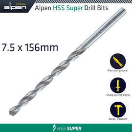 Image of a Alpen HSS Drill Bit Long 7.5 X 156mm Bulk