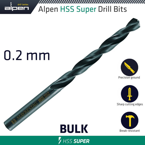 Image of a Alpen HSS Super Drill Bit 0.2mm Bulk