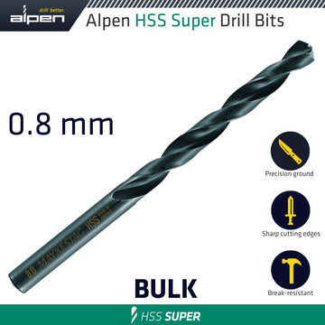 Image of a Alpen HSS Super Drill Bit 0.8mm Bulk