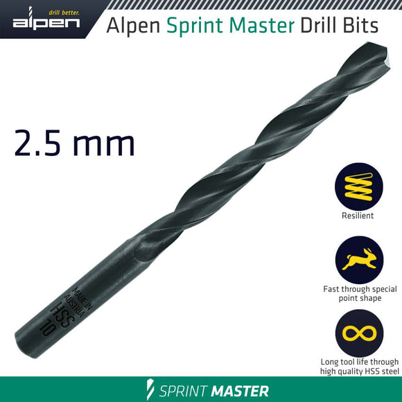 Image of a Alpen HSS Sprint Master 2.5mm X1 615025 Sleeved Din338 Alpen Drill Bit
