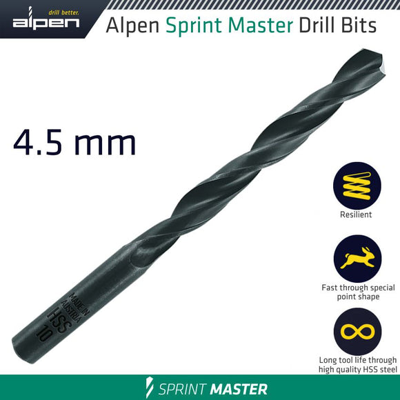 Image of a Alpen HSS Sprint Master 4.5mm X1 615045 Sleeved Din338 Alpen Drill Bit
