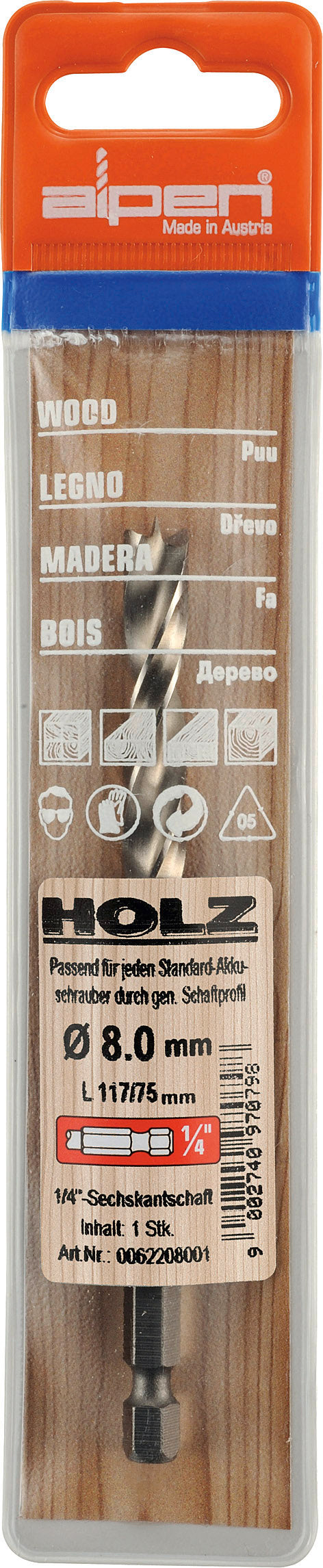Image of a Alpen HSS Wood Bit 6mm Hex Shank