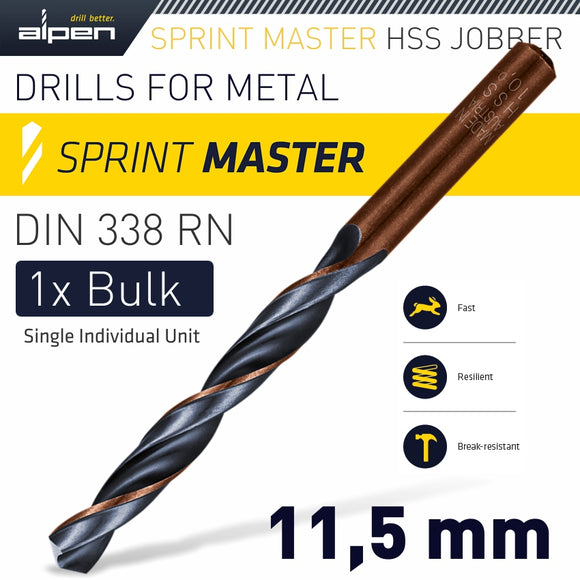 Image of a Alpen HSS Sprint Master 11.5mm Bulk Din 338 Alpen Drill Bit