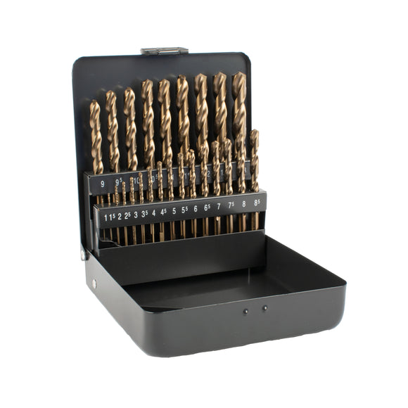 Image of a Alpen HSS Cobalt Drill Bit Set 25 Piece 1-13mm X 0.5  3- Sided In Metal Case