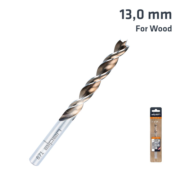 Image of a Alpen Timber Twist 13.0mm Wood Drill Bit Sleeved