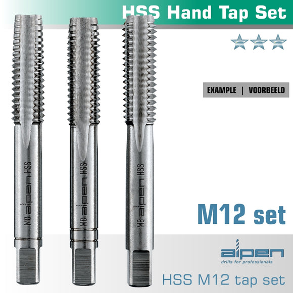 Image of a Alpen Hand Tap Set In Pouch M12 HSS 1.75mm Pitch