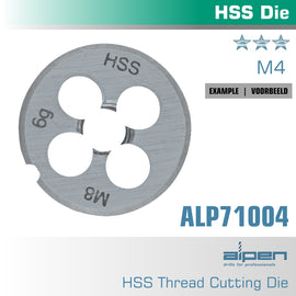 Image of a Alpen Die 4mm Round 25X9mm In Pouch HSS 0.7mm Pitch