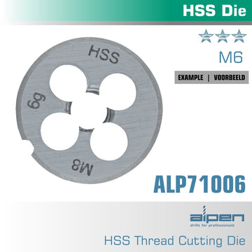Image of a Alpen Die 6mm Round 25X9mm In Pouch HSS 1.0mm Pitch