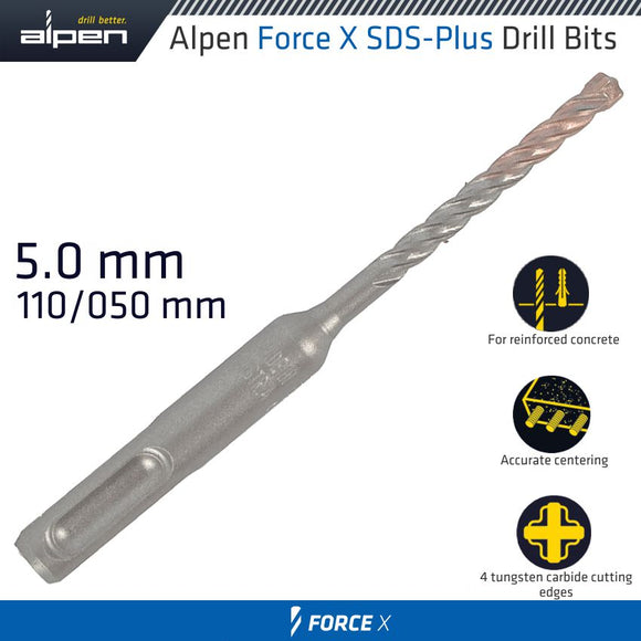 Image of a Alpen Force X 5.0 X 110/050 SDS-Plus Rebar Drill Bit X4 Cutting Edges - Bulk
