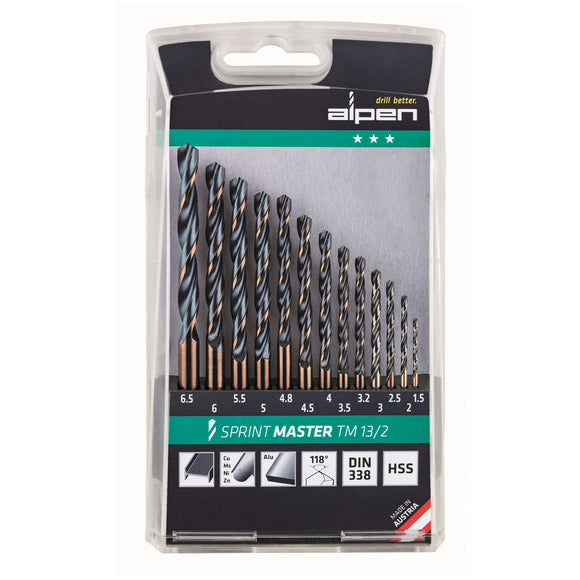 Image of a Alpen HSS Sprint Master Drill Bit Set 13 Piece  1.5-6.5 3.2+4.8 Tm13-2