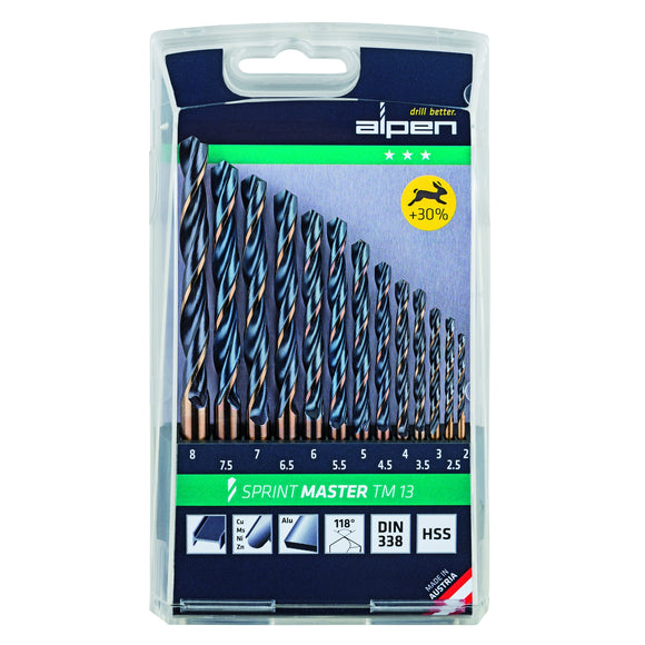 Image of a Alpen HSS Sprint Master Drill Bit Set 13 Piece 2-8mm X 0.5 Tm13