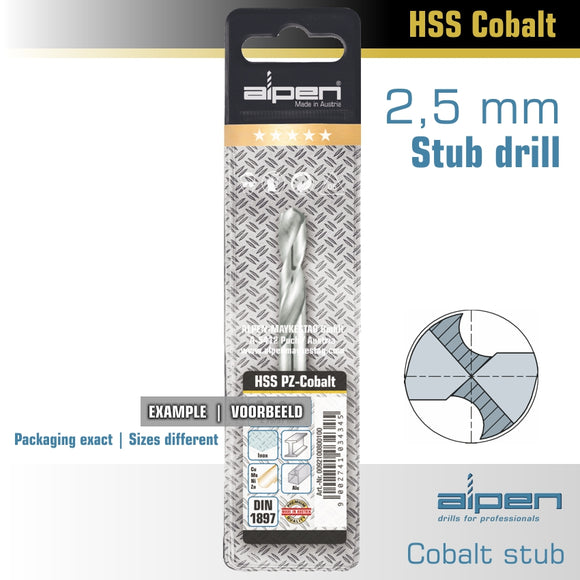 Image of a Alpen Cobalt Drill Bit Short Pouch 2.5mm