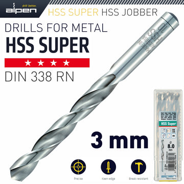 Image of a Alpen HSS Super Drill Bit 3mm Bulk