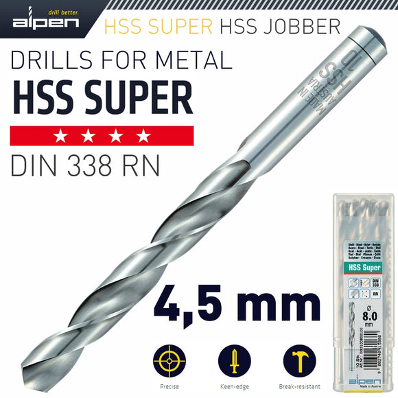 Image of a Alpen HSS Super Drill Bit 4.5mm Bulk