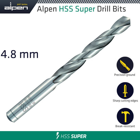 Image of a Alpen HSS Super Drill Bit 4.8mm Bulk