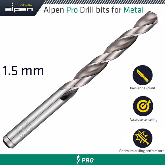 Image of a Alpen Pro 1.5mm HSS Drill Din 338 Rn 135 With Split Point Bulk
