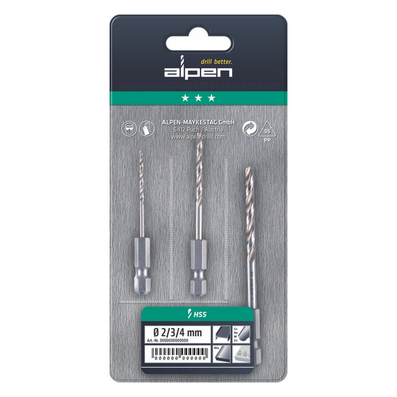 Image of a Alpen Drill Bit Set 3 Piece Hex Shank Super 2-3-4mm