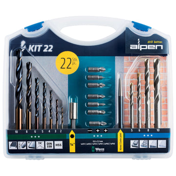 Image of a Alpen Drill And Screwdriver Bit Set 22 Piece In Carry Case Steel & Masonry
