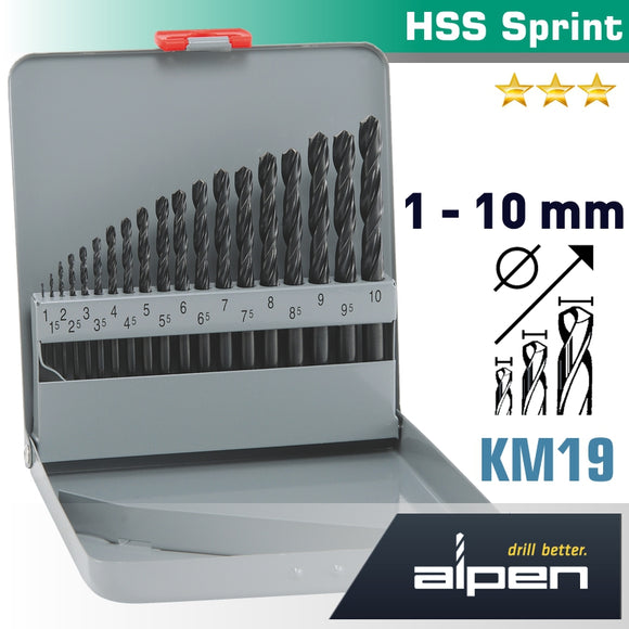 Image of a Alpen HSS Sprint Drill Bit Set 19 Piece 1-10 X 0.5mm In Metal Case