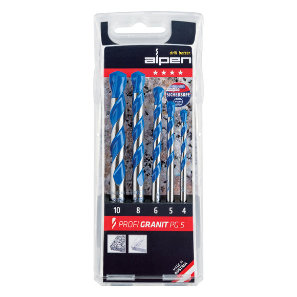 Image of a Alpen Granite Drill Bit Set 5Piece 4 5 6 8 10mm