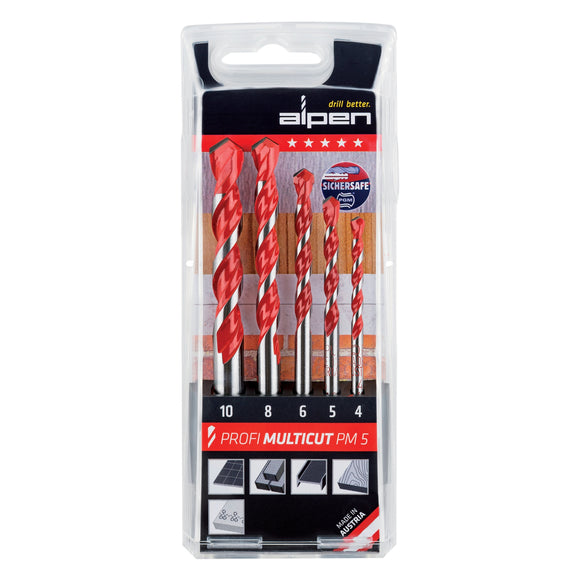 Image of a Alpen Multicut Drill Bit Set 5 Piece 4 5 6 8 10mm
