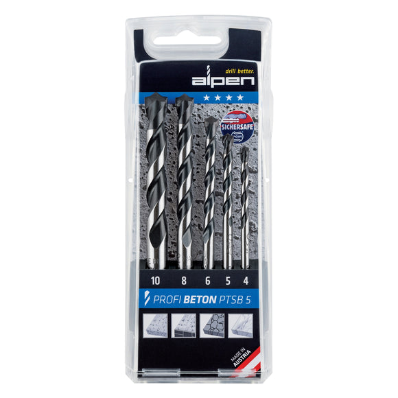 Image of a Alpen Concrete Profi Beton Drill Bit 5 Piece Set 4 5 6 8 10 mm