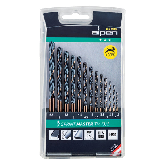 Image of a Alpen HSS Sprint Drill Bit Set 13 Piece  1.5-6.5 3.2+4.8