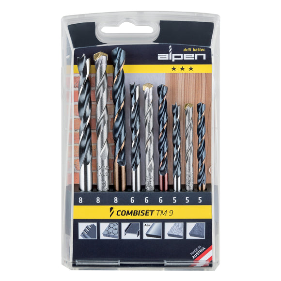 Image of a Alpen Wood-Steel-Masonry Drill Bit Set  9 Piece 5 6-8