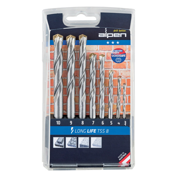 Image of a Alpen Masonry Drill Bit Set 8 Piece Long Life 3-10mm